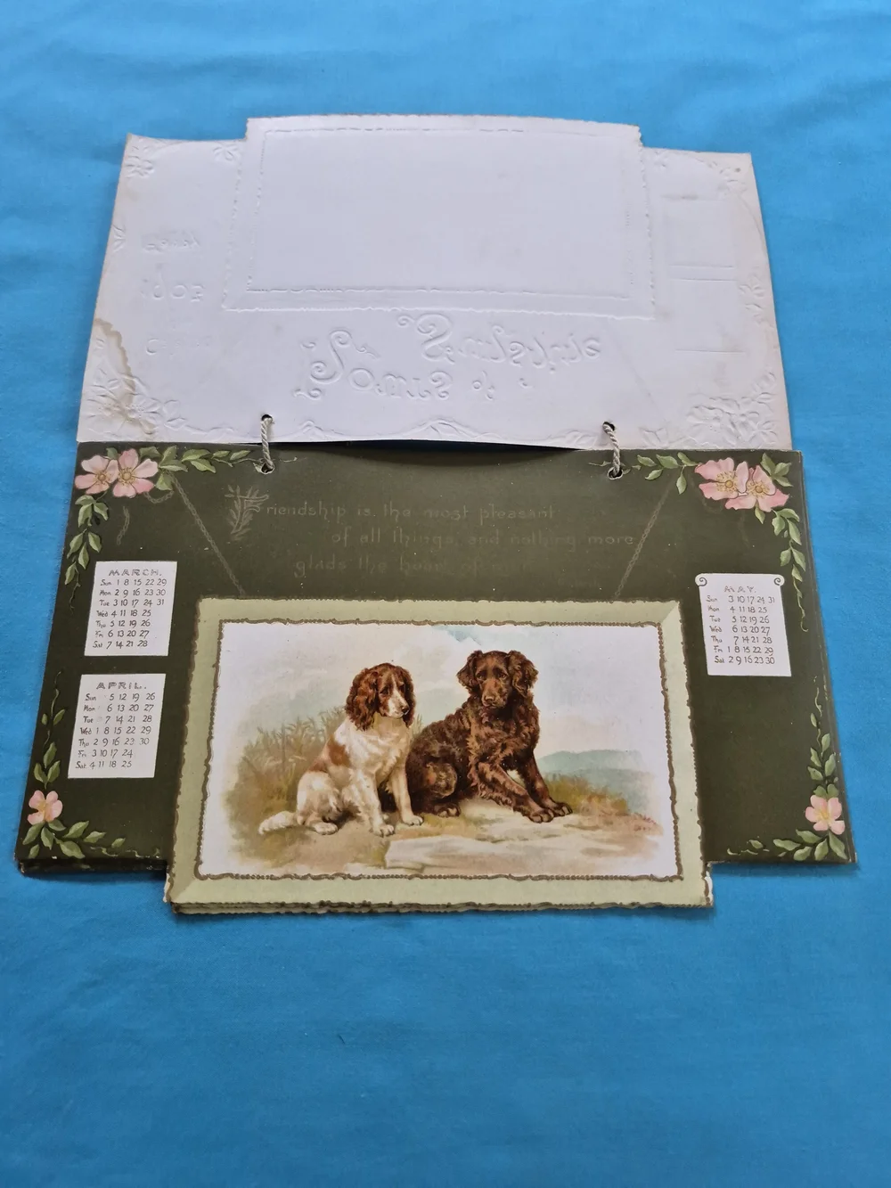 Antique Hours of Sunshine 1903 Calendar 4 Pages Dogs Puppies Victorian Poems